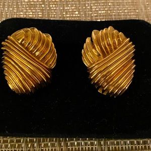 St.John Gold Tone 3D design Clip Earrings